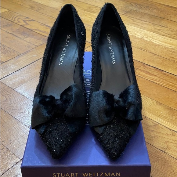NWT Stuart Weitzman Bowcozy Black Boucle Heels - Picture 5 of 14